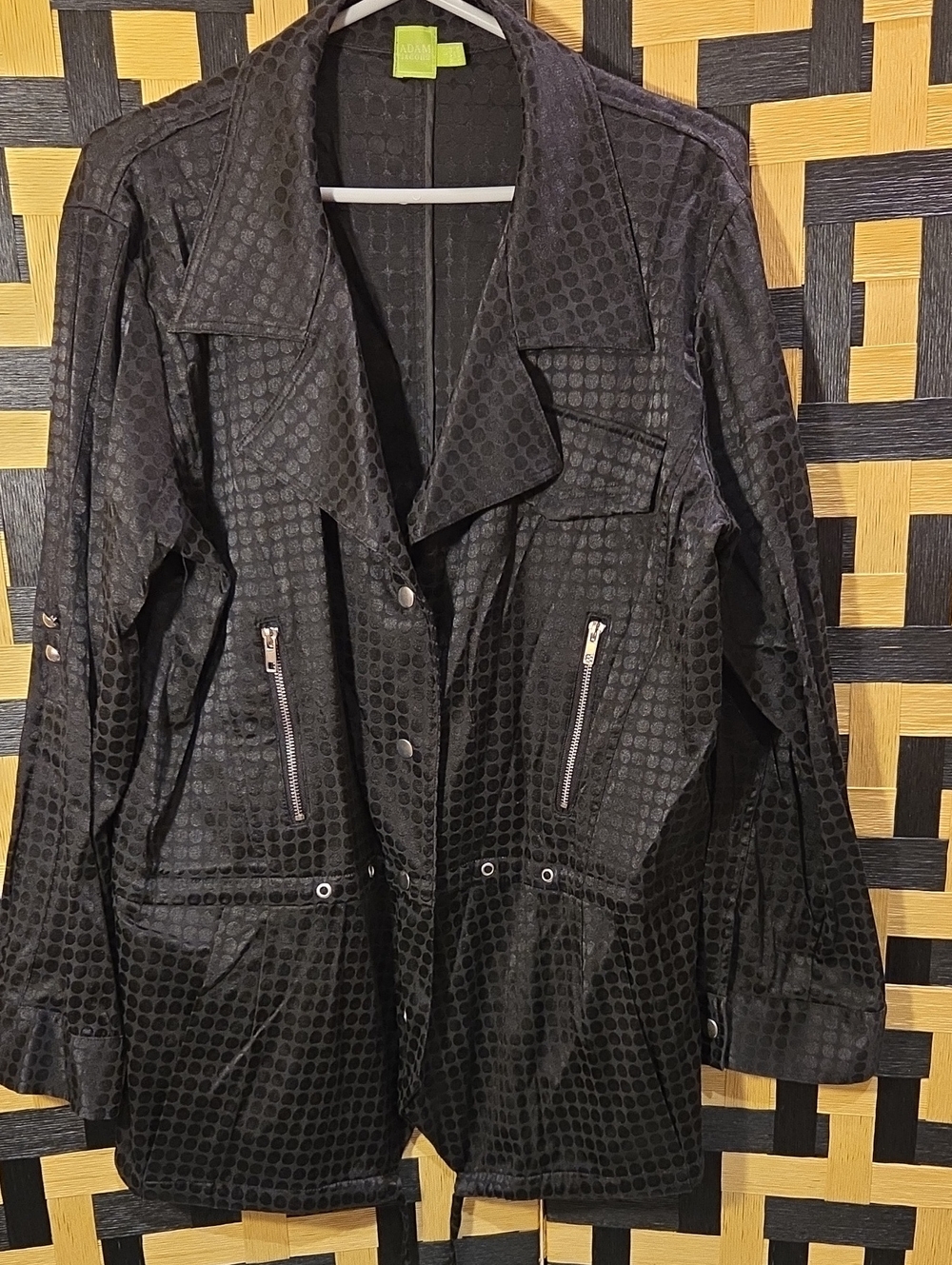 Black Textured Dot Utility Jacket with Zip Pockets